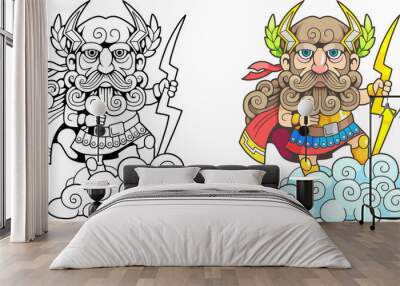 cartoon ancient greek god Zeus, funny illustration, coloring book Wall mural