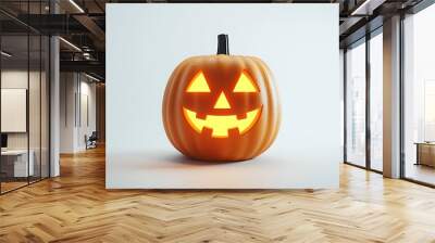 A smiling jack-o'-lantern glows brightly, spreading festive Halloween cheer with its carved face. Wall mural