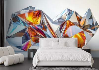 An abstract geometric shape shines with colorful glass and reflective surfaces, a masterpiece of digital art. Wall mural