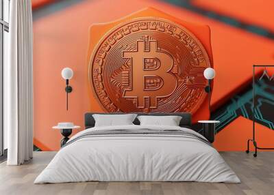 Bitcoin Shield in Digital Cloud Concept Wall mural