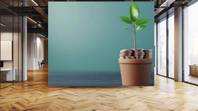 Growth Metaphor of Business with Coins and Plant Wall mural