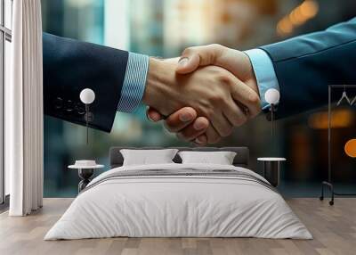 Two hands clasp in a firm handshake, sealing a partnership with success. Wall mural