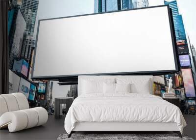 Large blank billboard in times square new york city with busy crowded street and tourists Wall mural