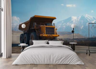 Large yellow mining dump truck transporting ore in open pit mine Wall mural