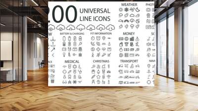 200 line icons set of weather, cloud, photography, arrow, battery and charging, fitness info, money, Wall mural