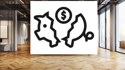 broken piggy bank - minimal line web icon. simple vector illustration. concept for infographic, website or app. Wall mural