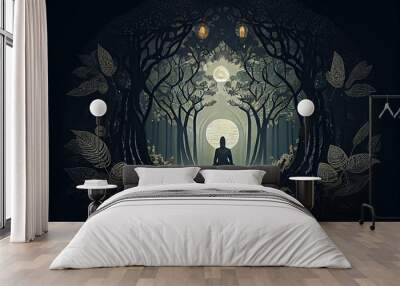 Buddha purnima vesak spirit in a mystical arcane forest. Generative AI Wall mural