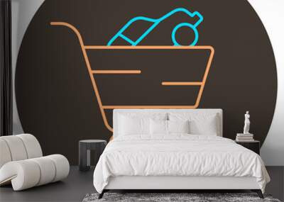 Car in shopping cart icon outline. Two color icon on round background. Wall mural