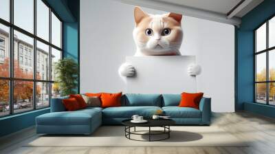 Cartoon cat holding a blank sign 3D rendering Wall mural