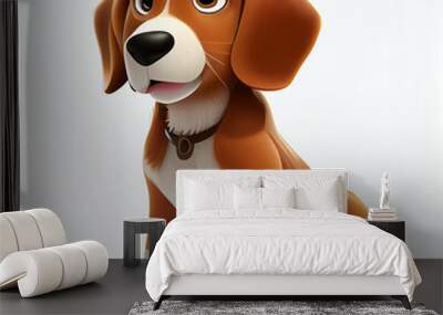 Cute cartoon dog character. 3D animation on white background Wall mural