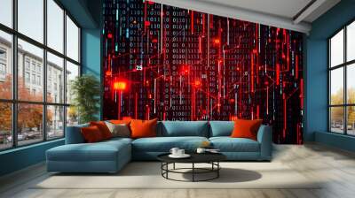 A futuristic data grid with binary code streaming across the screen Wall mural