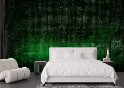 A matrix of numbers and algorithms flowing in a green and black grid Wall mural