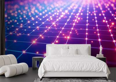 An abstract 3D grid with luminous lines and glowing nodes, creating a sense of depth and motion. Wall mural