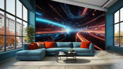 Design a futuristic abstract background with smooth, dynamic curves inspired by technology and innovation Wall mural