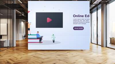 Illustration concept of online education with the person sitting on the book. Wall mural