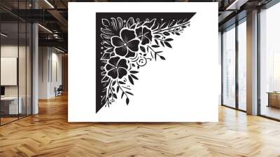 Black flowers corner decoration isolated on White background. Vector illustration Wall mural