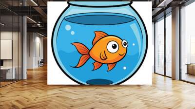 Goldfish in Fishbowl vector illustration on white background. Wall mural