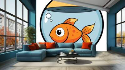 Goldfish in Fishbowl vector illustration on white background. Wall mural