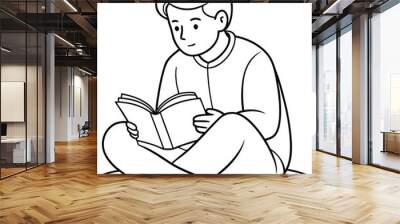 Man reading book line art vector illustration on black and white. Wall mural