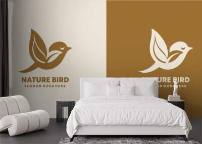 Nature bird logo design, bird and leaf combination logo premium vector illustration. Wall mural