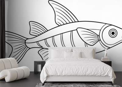 Neon Tetra fish line art vector illustration on black and white. Wall mural