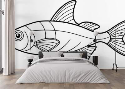 Neon Tetra fish line art vector illustration on black and white. Wall mural