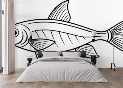 Neon Tetra fish line art vector illustration on black and white. Wall mural