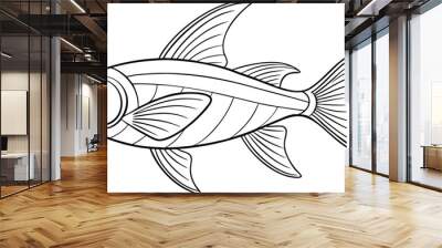 Neon Tetra fish line art vector illustration on black and white. Wall mural