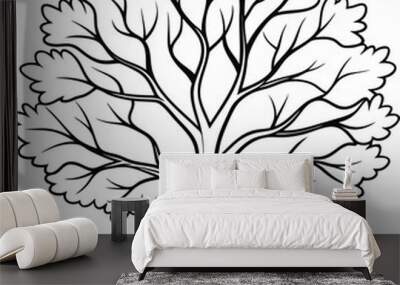 Simple line art Sycamore tree silhouette icon, vector illustration on white background. Wall mural