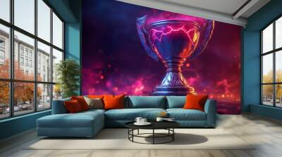 3d futuristic style esports winner trophy in isolated background. Champion trophy with advanced lightning.	 Wall mural