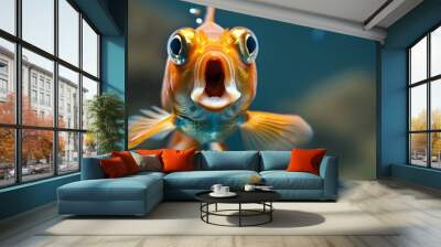 A fish with wide open mouth and big eyes, Surprised, shocked or amazed face front view.  Wall mural