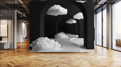 abstract minimal cool black background with white clouds 3d rendered texture background Wall mural