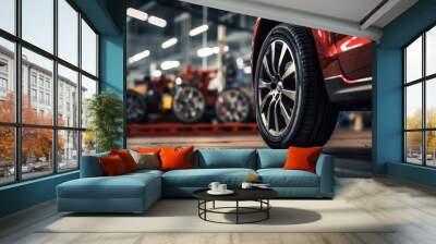 Automobile repair, car in maintenance station. Wall mural