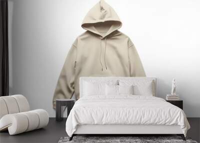 Beige hoodie template. Hoodie sweatshirt long sleeve with clipping path, hoody for design mockup for print, isolated on white background.  Wall mural