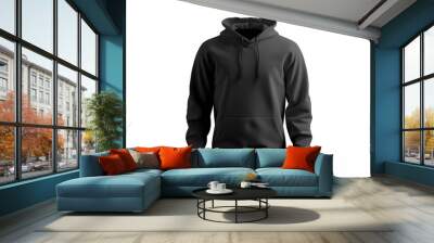 Blank black hoodie template. Hoodie sweatshirt long sleeve with clipping path, hoody for design mockup for print, isolated on white background.  Wall mural