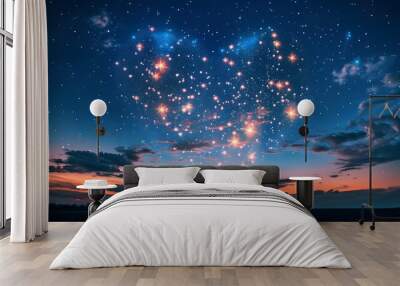 Bright stars in a night sky arranged in the shape of a heart, romantic magic night, love and Valentines day card.  Wall mural