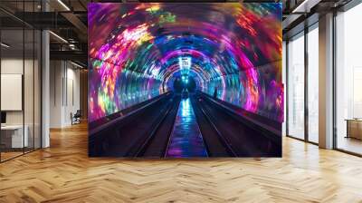 Colorful light exposure in a tunnel.  Wall mural