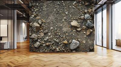 Dirt, terrain or gravel stone road surface pattern in outdoor environmental. Background and textured photo.  Wall mural