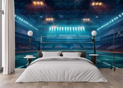 Empty professional volleyball court in lights.  Wall mural