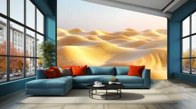 Expansive golden sand dunes under a warm light, providing a serene and exotic scene. Wall mural