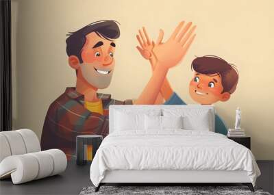 Father giving son high five. Parent child relationship concept.  Wall mural