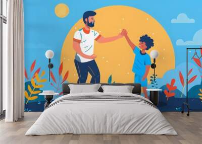 Father giving son high five. Parent child relationship concept.  Wall mural