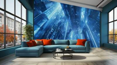 Futuristic blue background with lines circuit electronics.  Wall mural