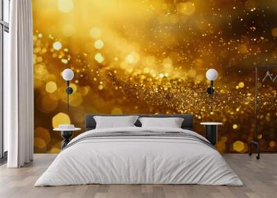 Gold texture background with yellow luxury shiny shine glitter sparkle of bright light reflection pattern golden surface.  Wall mural