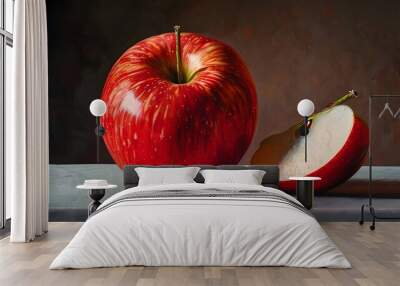 Isolated apple. Whole red, pink apple fruit with leaf isolated on white, with clipping path.  Wall mural