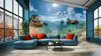 Landscape with Praia do Camilo, famous beach in Algarve, Portugal.  Wall mural