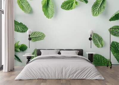 Mint leaf. Fresh mint on white background. Mint leaves isolated. Full depth of field.  Wall mural