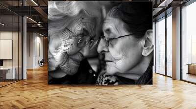 Old lady inclining forehead to younger woman.  Wall mural