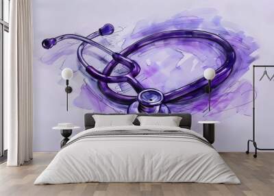 Old purple stethoscope on isolated.  Wall mural