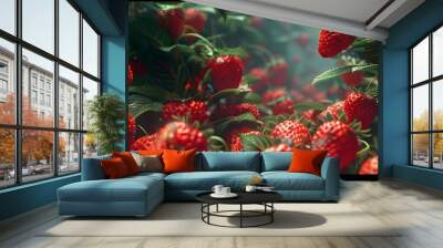 red strawberries background.  Wall mural